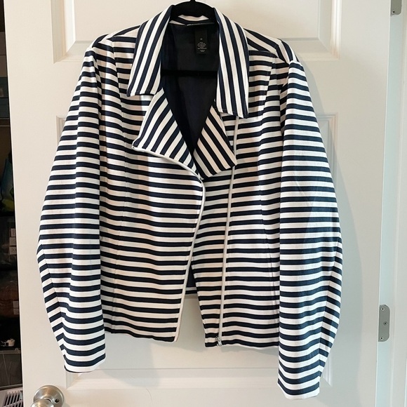 Lane Bryant Nautical Navy and White Striped Moto Zip Blazer Jacket Plus Size 24 - Picture 1 of 6